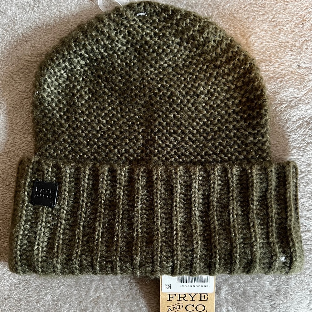 Frye & Co ‘Loden’ Knit Olive Green Beanie, New with Tags